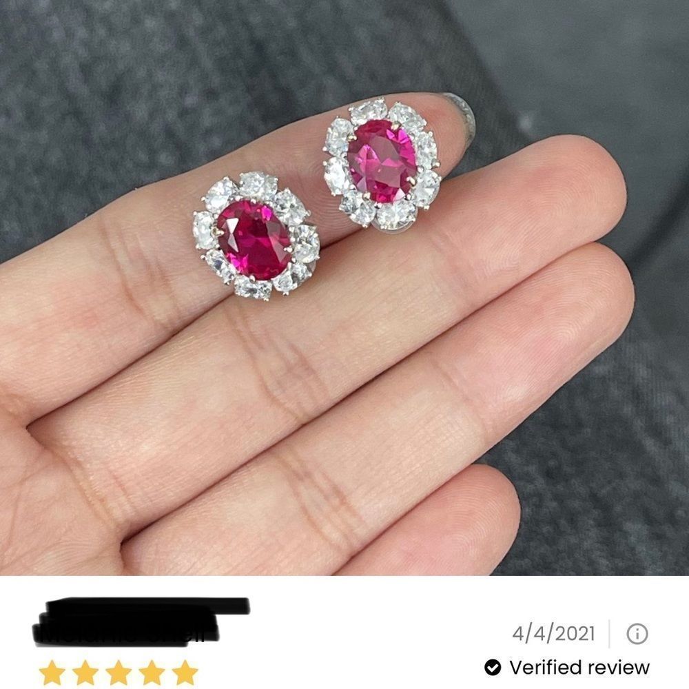 Ruby halo white sapphire‎ earrings - Picture 2 of 10